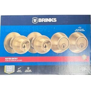 Brinks Keyed Entry Door Knob and Deadbolt Double Combo Antique Brass 4 Piece